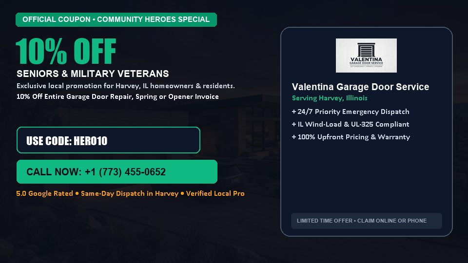 Valentina Garage Door Service 10% OFF Seniors & Military Veterans in Harvey, IL